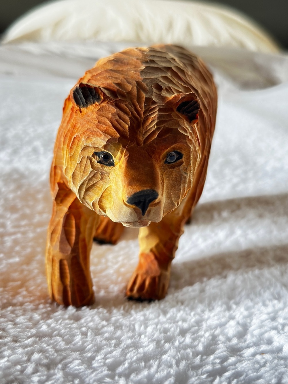 Hand Carved Wood Bear Figurine | Grizzly Bear Sculpture Folk Art Cabin Decor - Picture 6 of 8